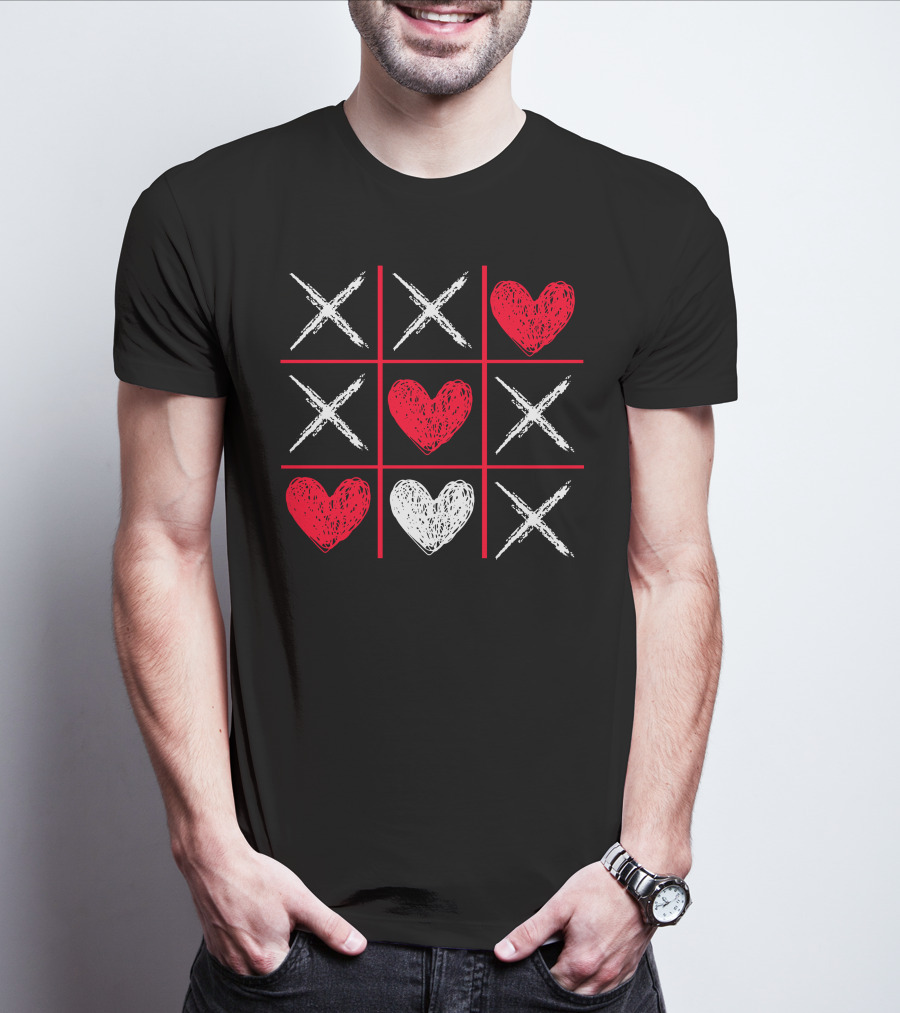 Valentines Day Tic-Tac-Toe XO XO Heart Pattern Funny Valentine Gifts T-Shirt