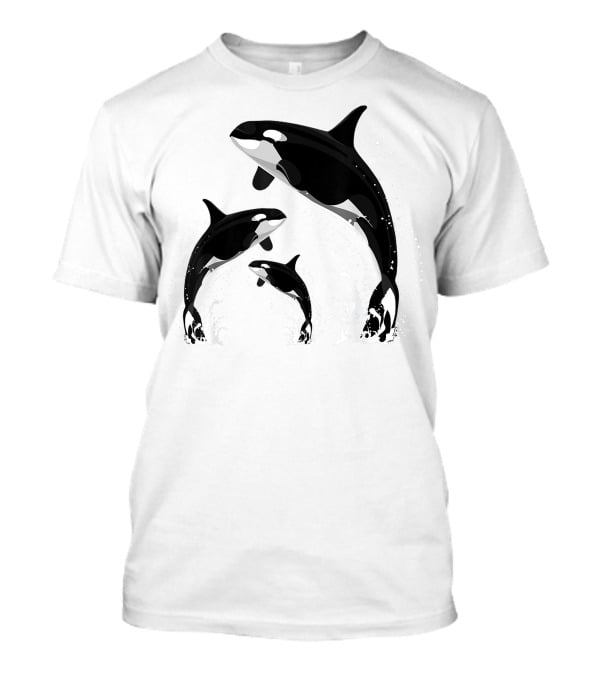 Jumping Orca Killer Whales Splashing Water Embrace T-Shirt