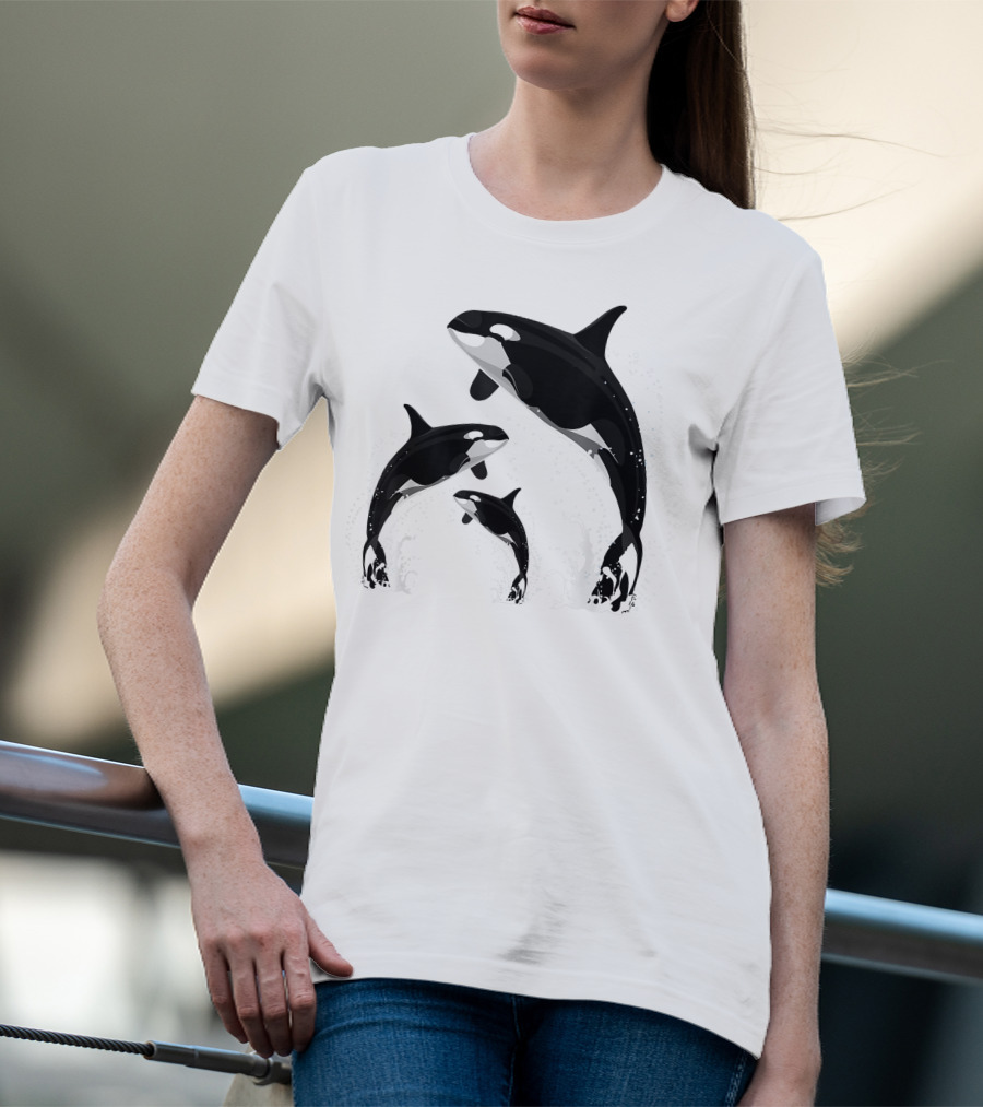 Jumping Orca Killer Whales Splashing Water Embrace T-Shirt