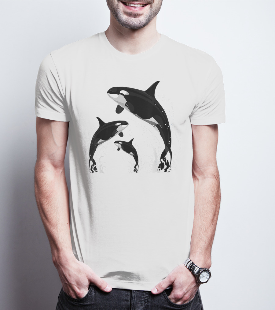 Jumping Orca Killer Whales Splashing Water Embrace T-Shirt