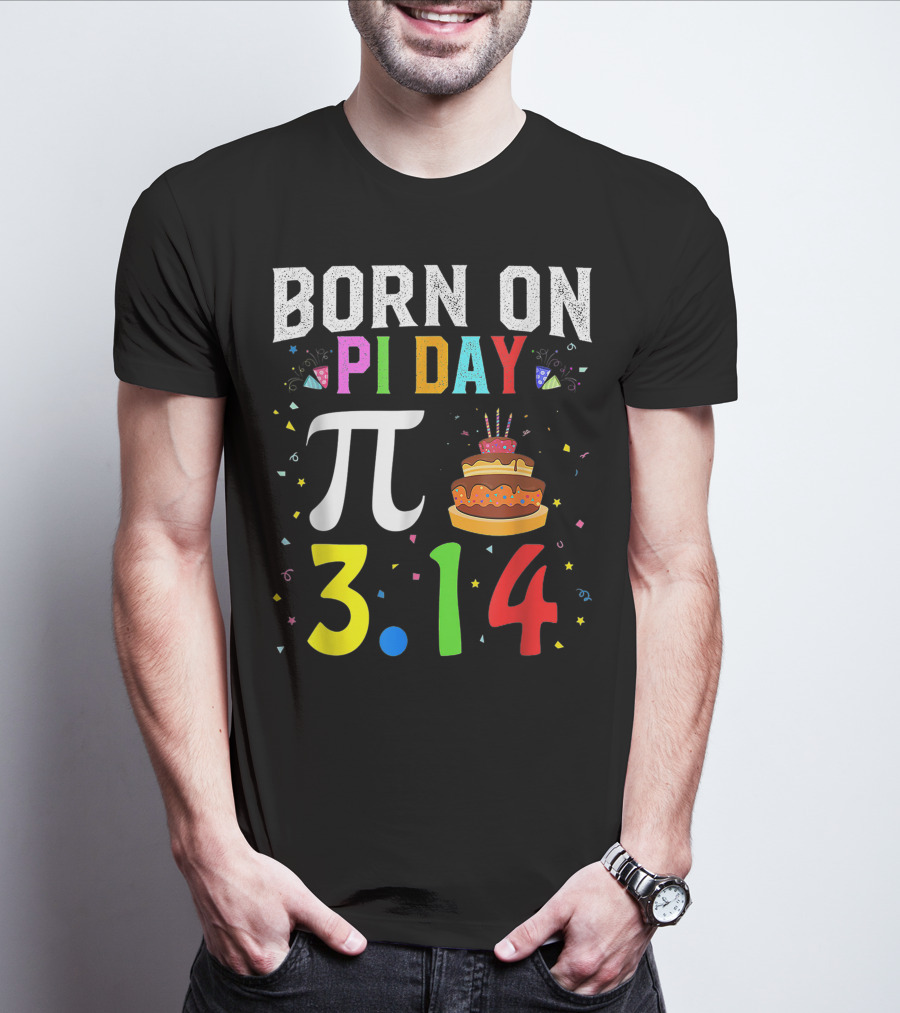 Born On Pi Day 3.14 March Birthday Celebration With Cake And Confetti T-Shirt
