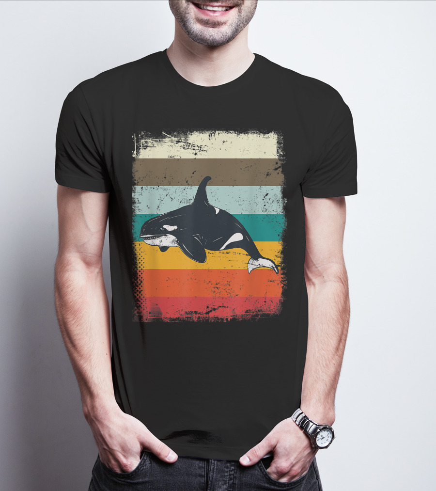 Retro Orca Vintage Stripes T-Shirt