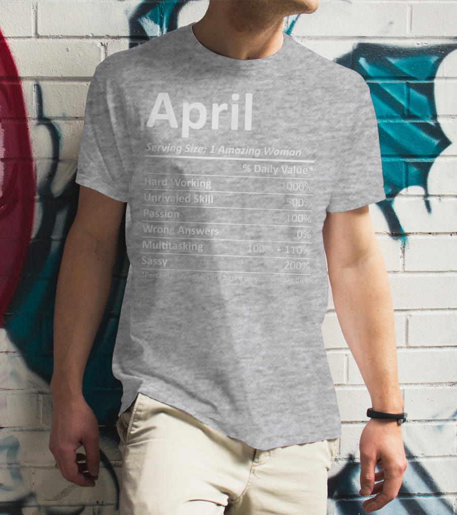 April Nutrition Facts Personalized Name Funny Christmas Gift Idea T-Shirt