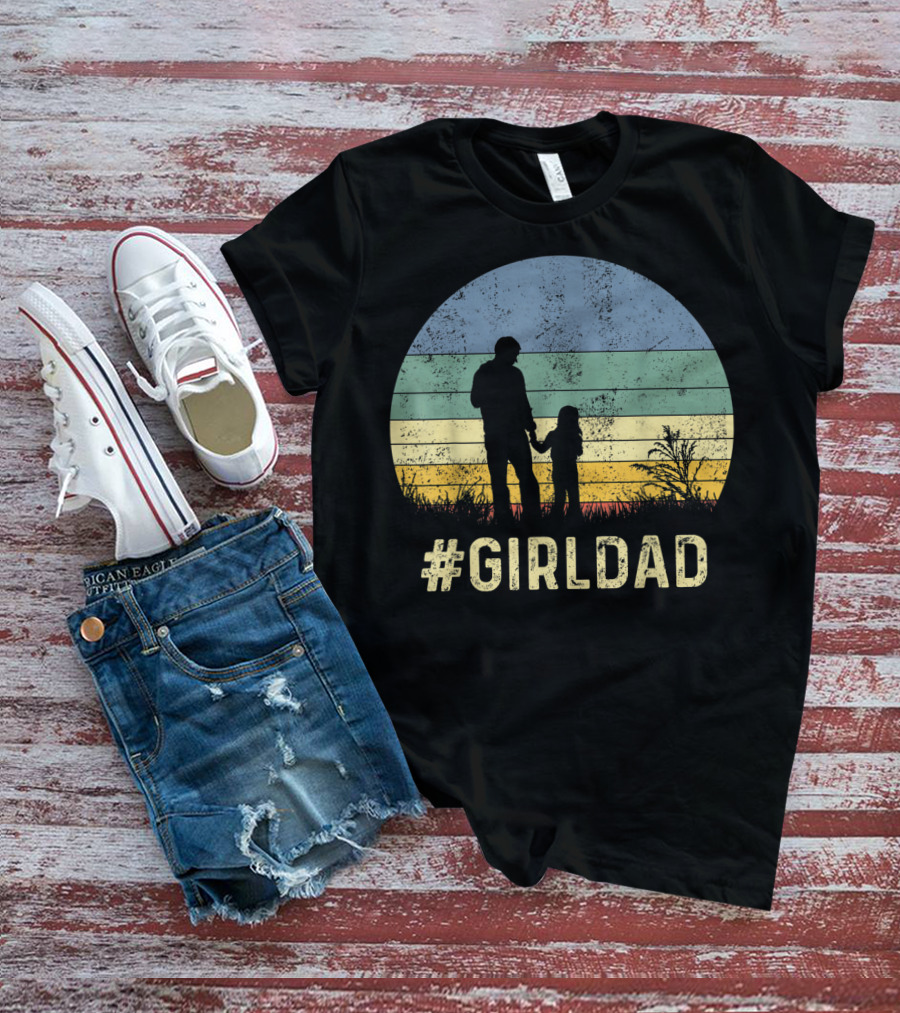 Father And Daughter Vintage Sunset #GirlDad T-Shirt