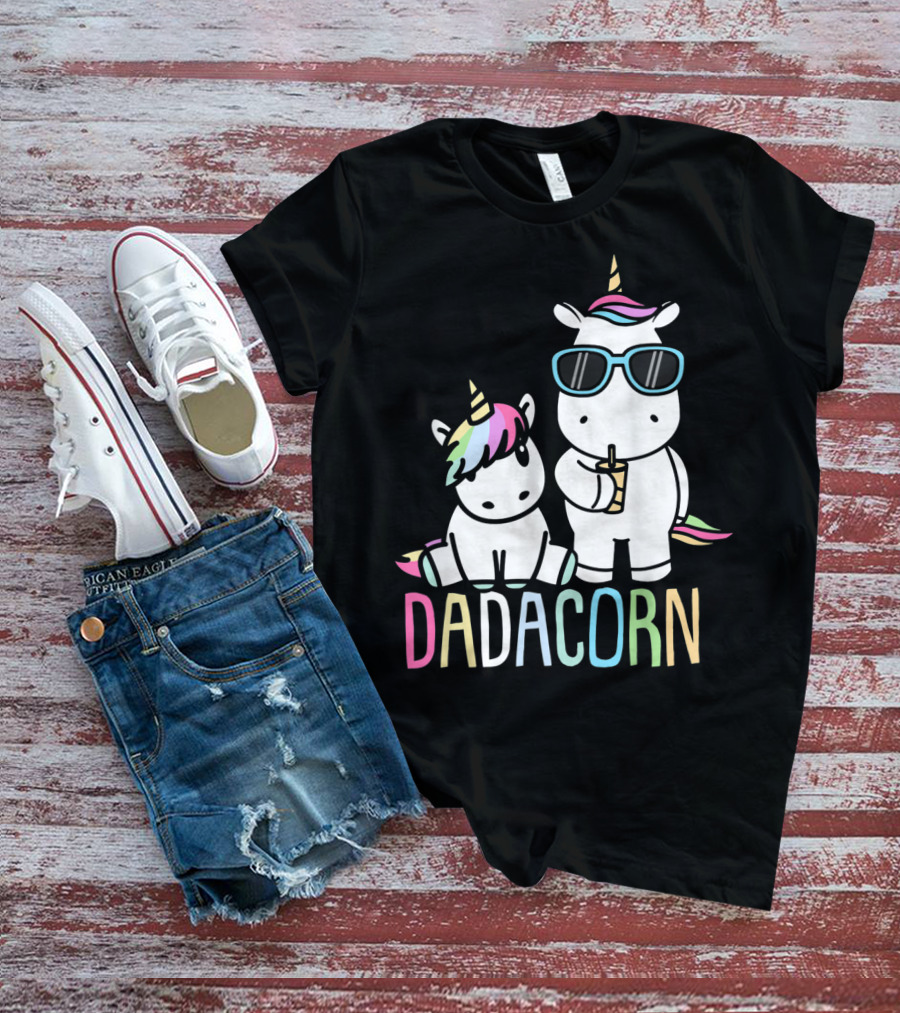 Funny Dadacorn Unicorn Dad Baby With Cute Rainbow Horns And Pastel Colors T-Shirt