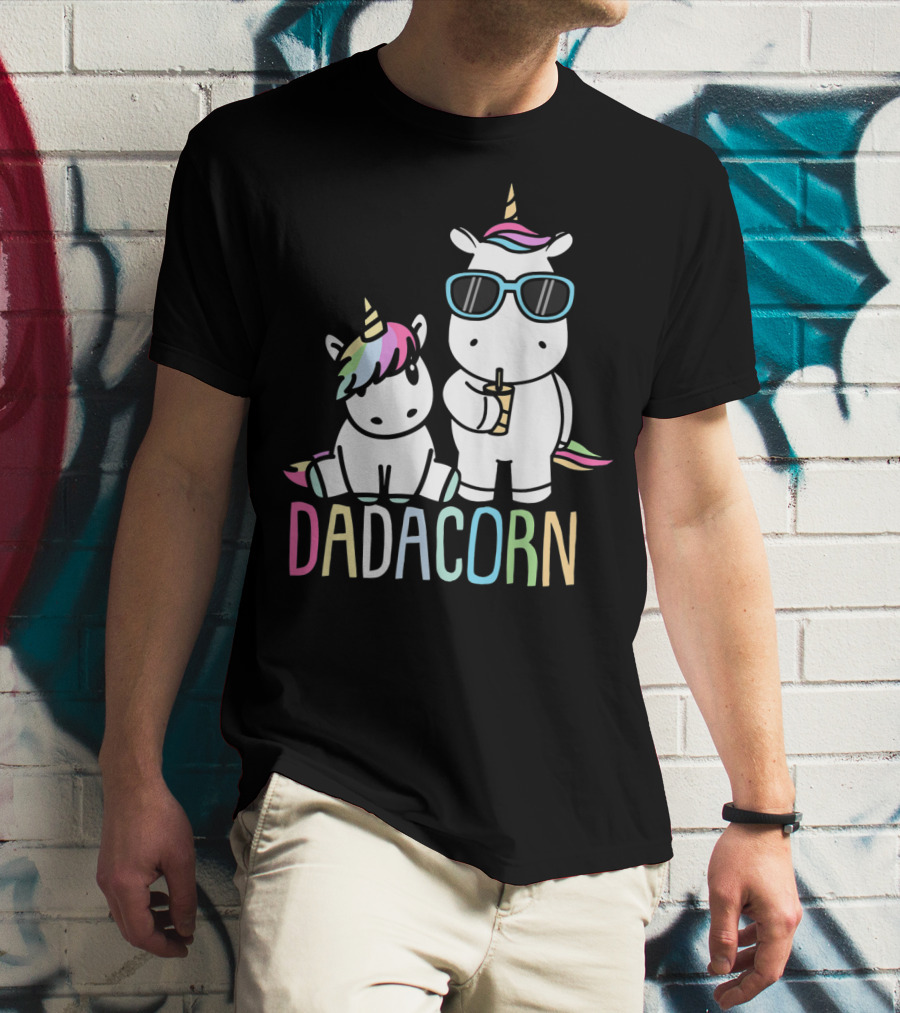 Funny Dadacorn Unicorn Dad Baby With Cute Rainbow Horns And Pastel Colors T-Shirt