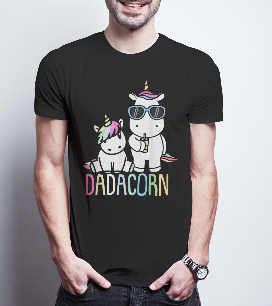 Funny Dadacorn Unicorn Dad Baby With Cute Rainbow Horns And Pastel Colors T-Shirt