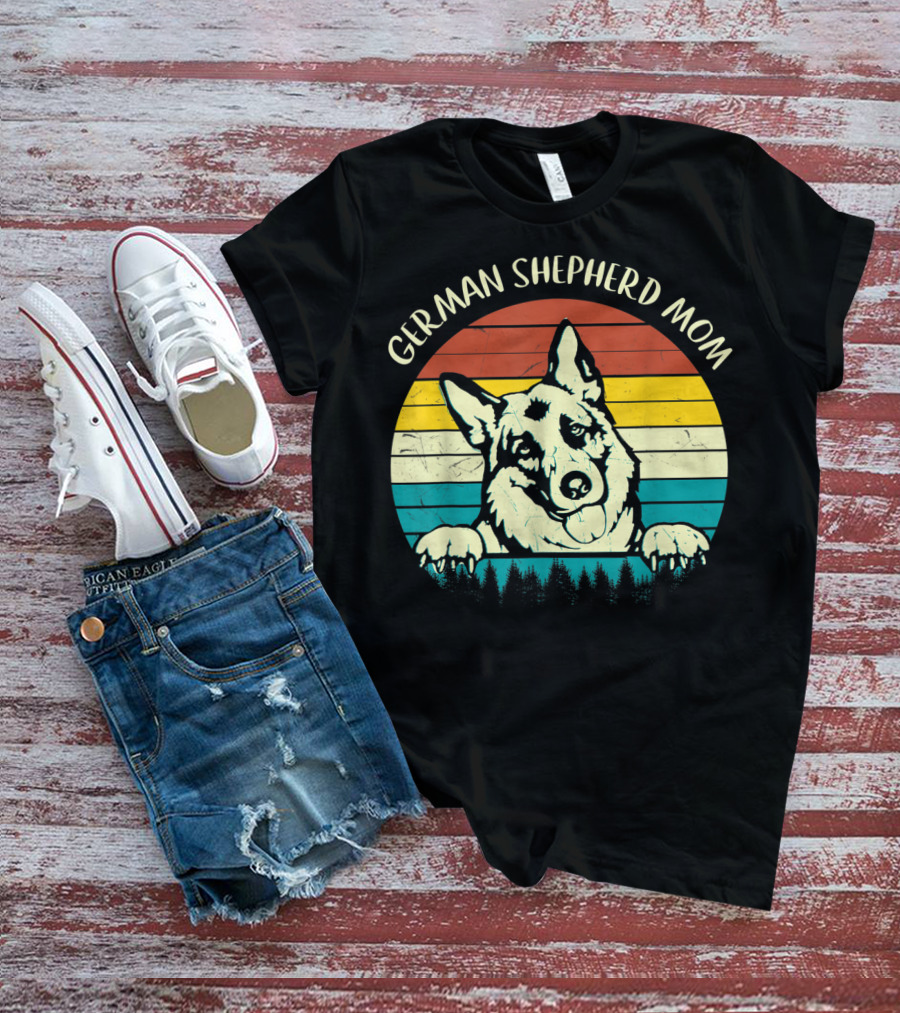 German Shepherd Mom Retro Sunset T-Shirt