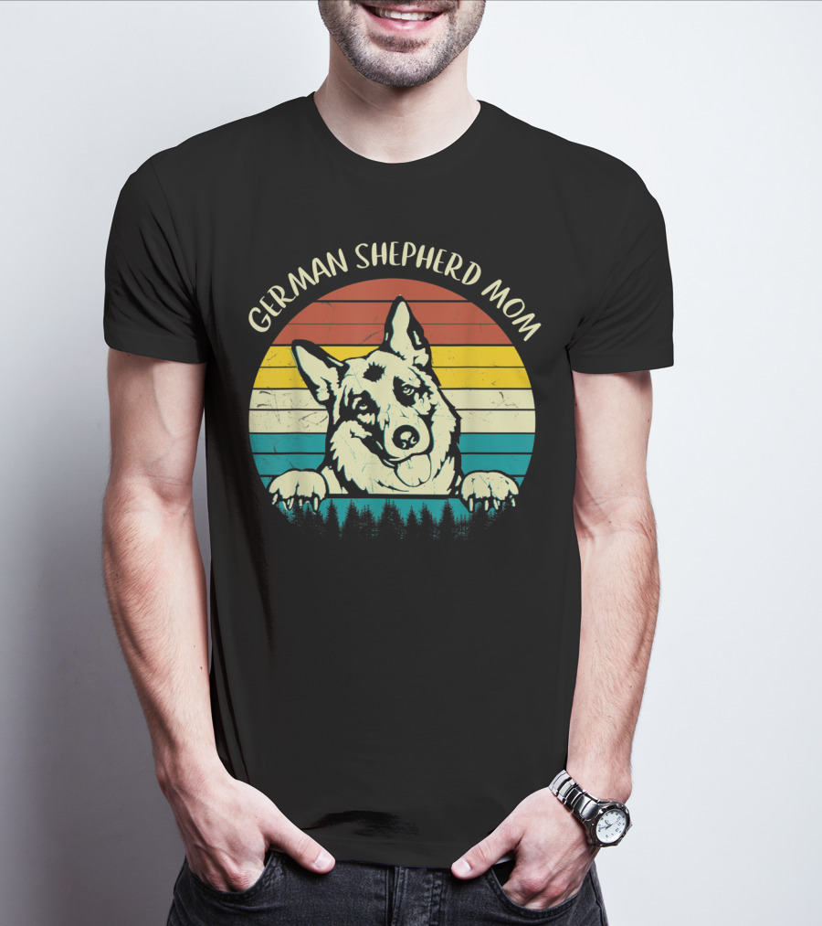 German Shepherd Mom Retro Sunset T-Shirt
