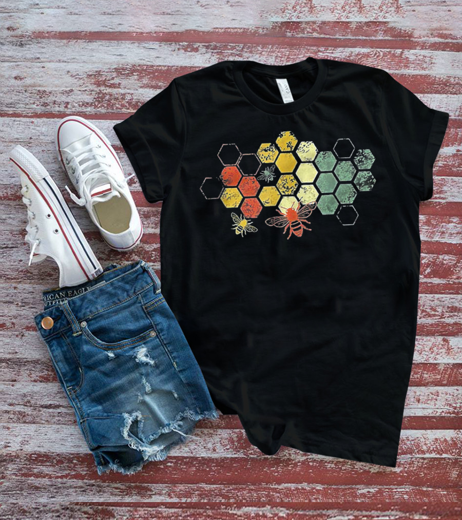 Beekeeper Beekeeping Honey Vintage Honeycomb Bees Hexagon T-Shirt