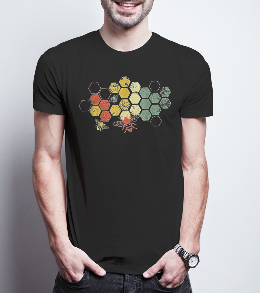 Beekeeper Beekeeping Honey Vintage Honeycomb Bees Hexagon T-Shirt