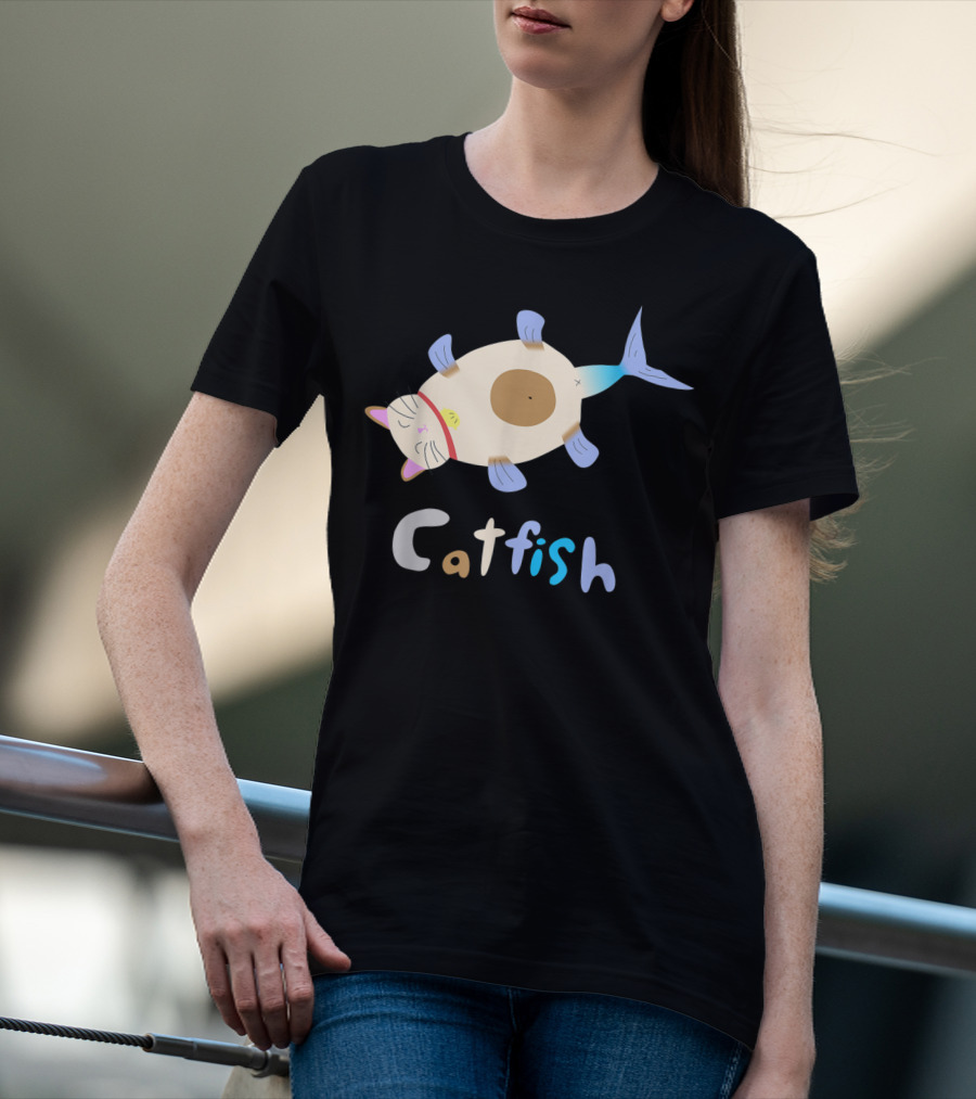 Catfish Sleeping Cat Head Fish Body Playful T-Shirt