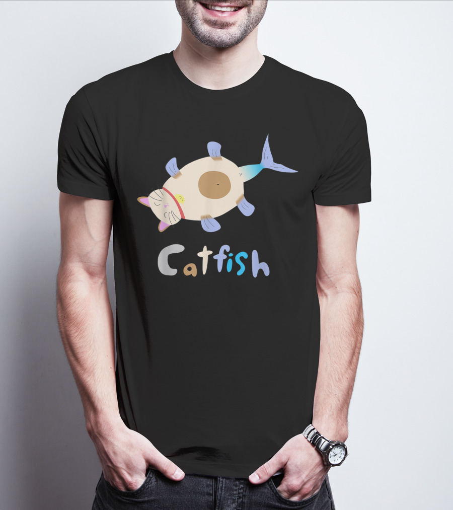 Catfish Sleeping Cat Head Fish Body Playful T-Shirt