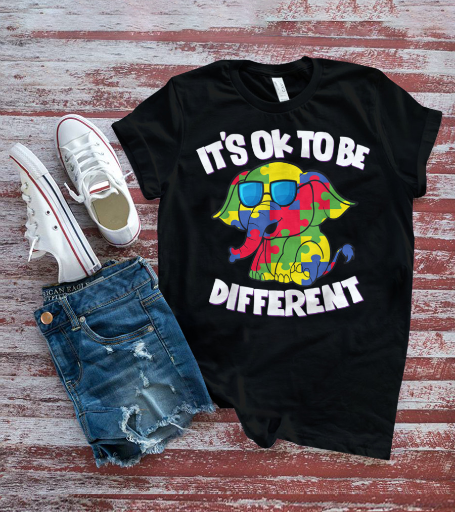 It's Ok To Be Different Autism Awareness Elephant Puzzle T-Shirt
