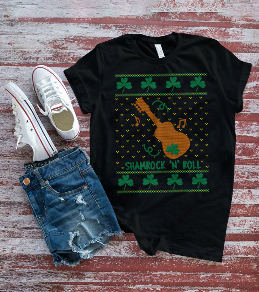 Shamrock N Roll Guitar Music Notes Ugly T-Shirt