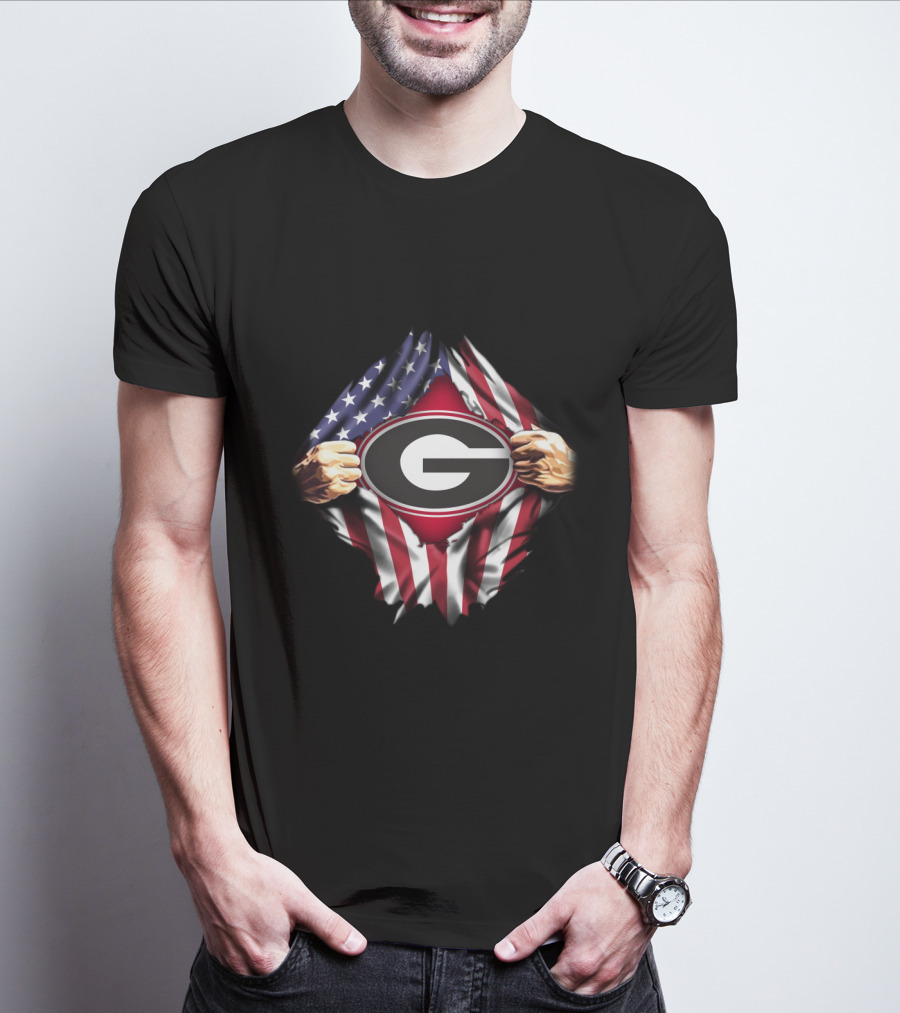United States Flag Georgia Bulldogs Logo Emblem T-Shirt
