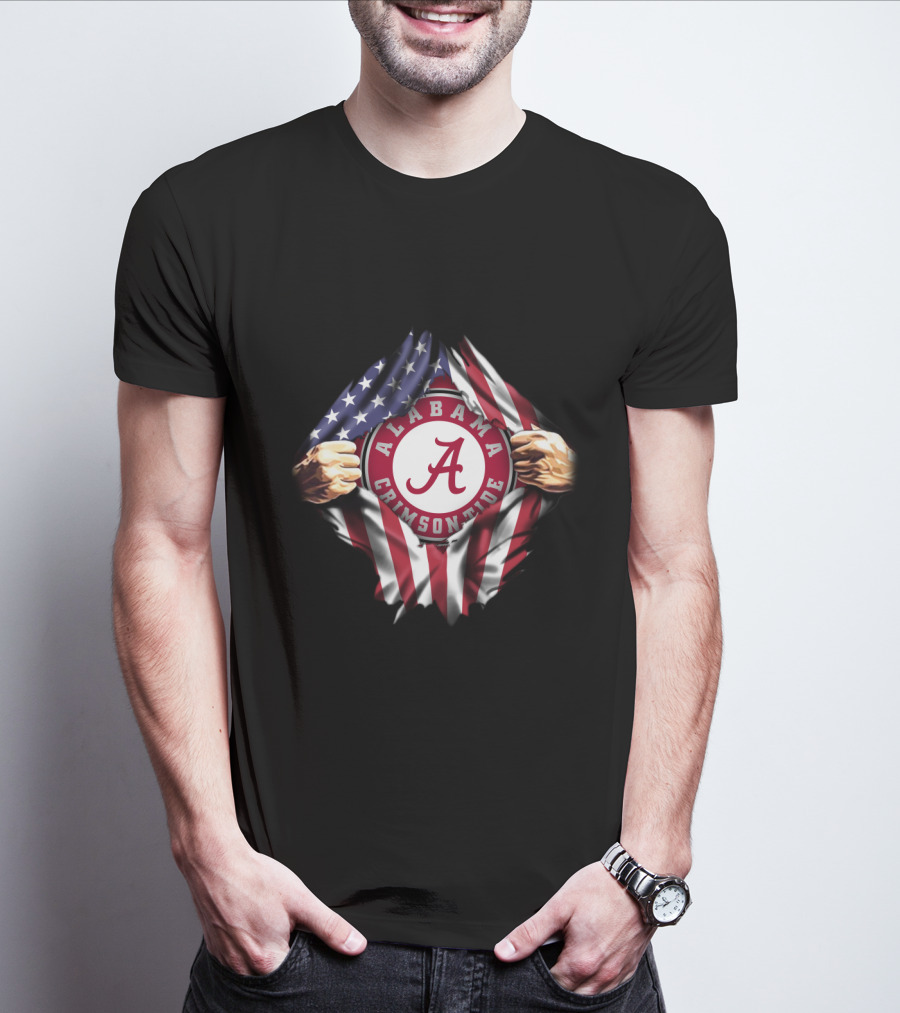 Alabama Crimson Tide American Flag Rip T-Shirt