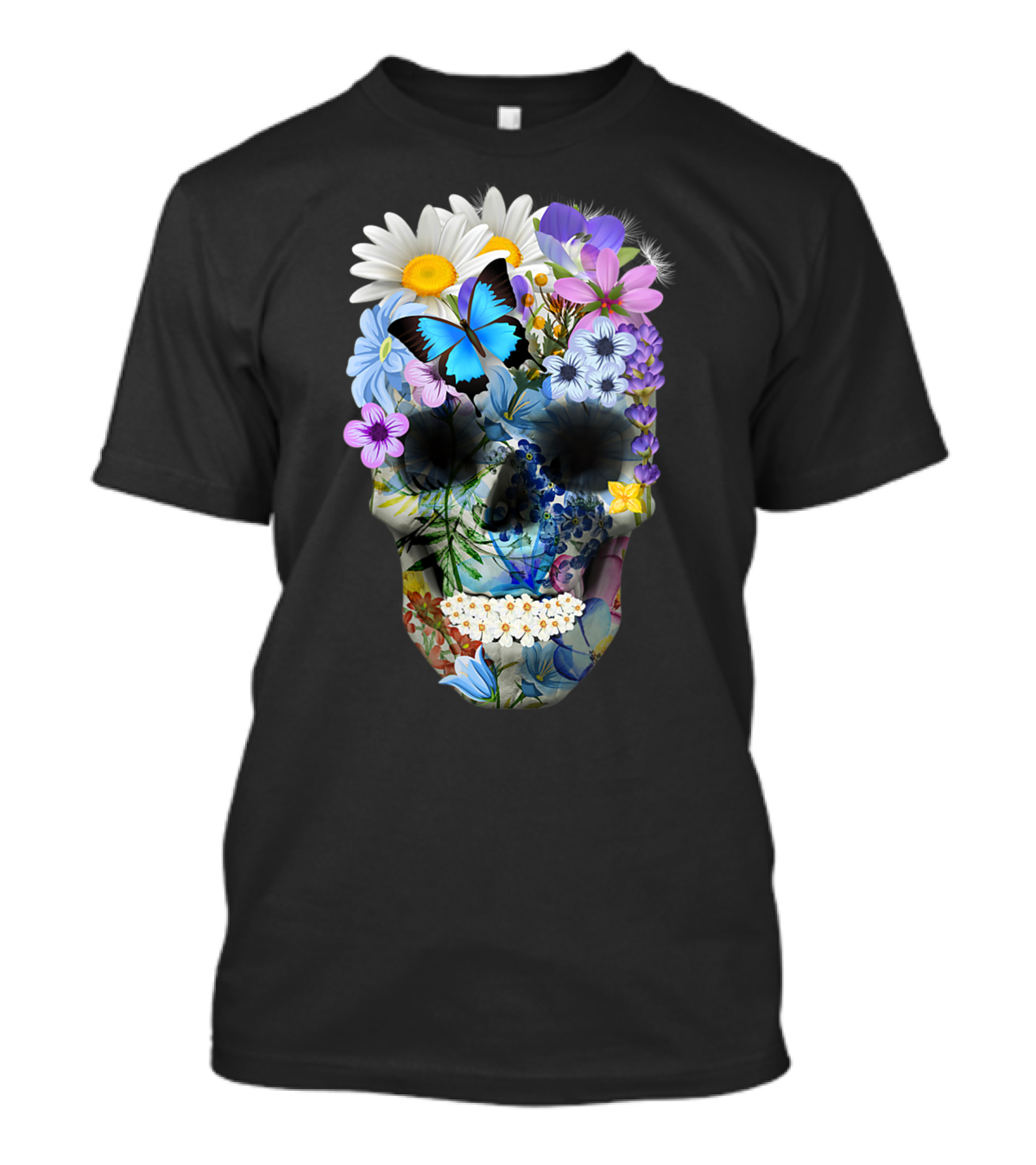 Halloween Floral Sugar Skull With Colorful Flowers And Butterfly T-Shirt