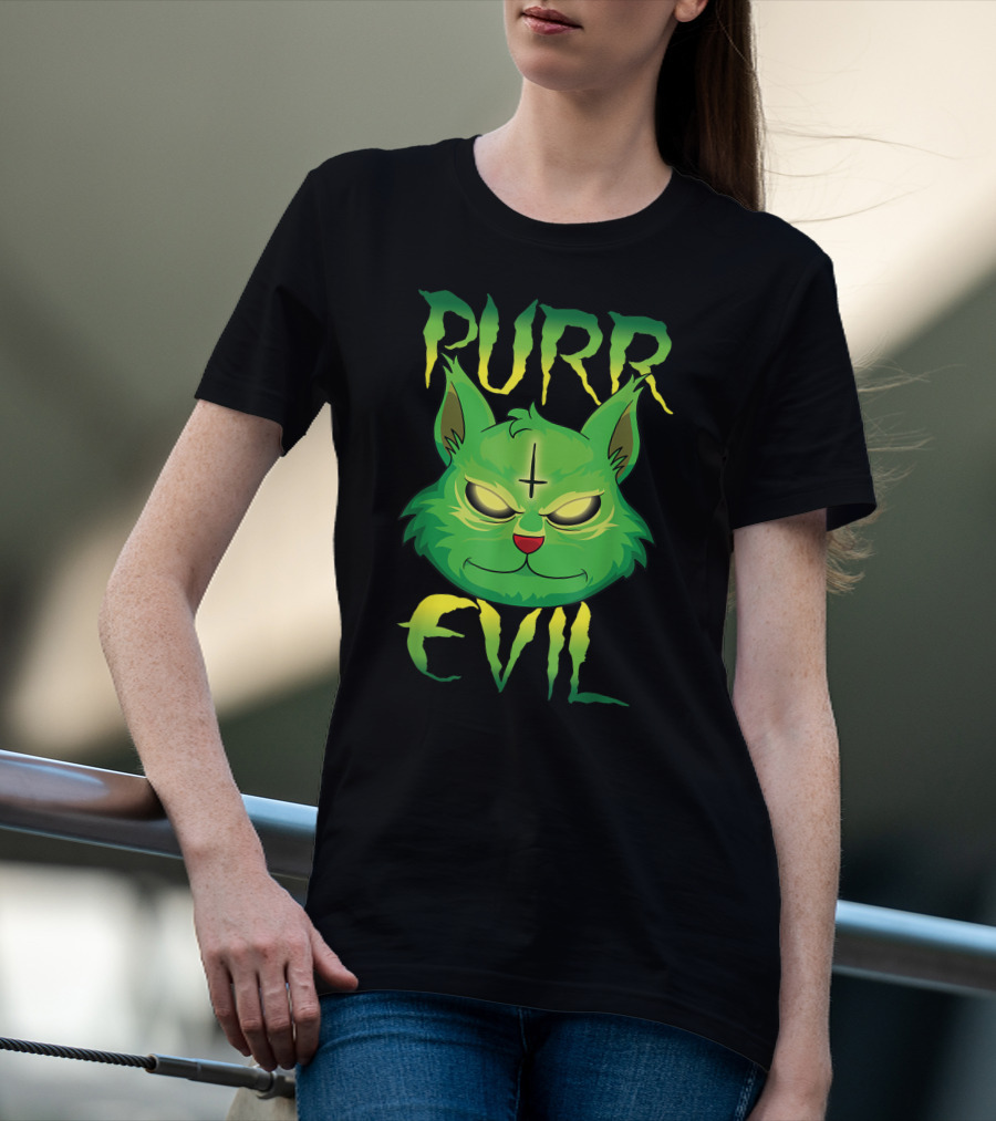 Purr Evil Satanic Cat Kitten 666 Pentagram T-Shirt