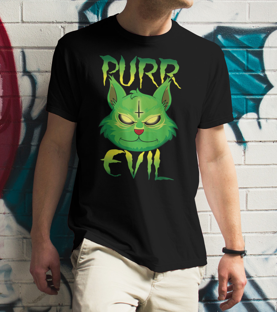 Purr Evil Satanic Cat Kitten 666 Pentagram T-Shirt