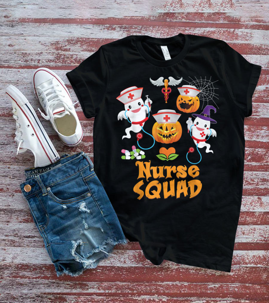 Nurse Squad Halloween Ghost Pumpkin Crew T-Shirt