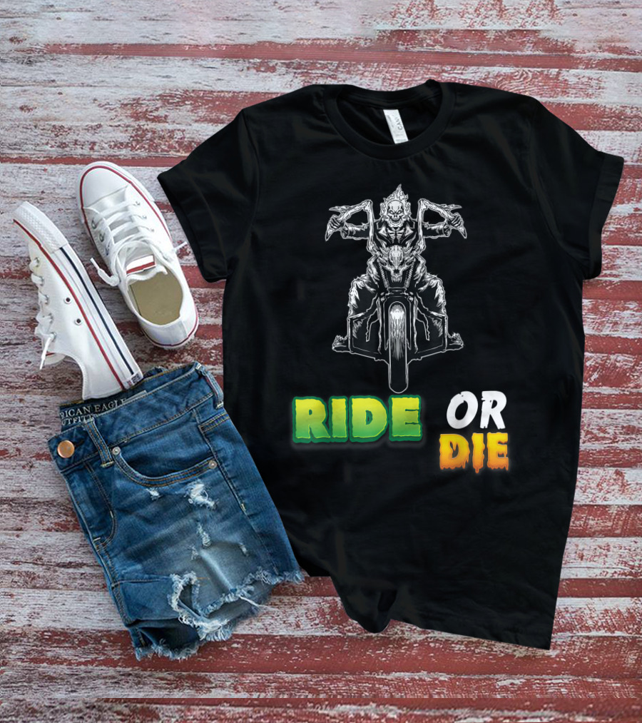 Ride Or Die Skeleton Riding Motorcycle Biker T-Shirt