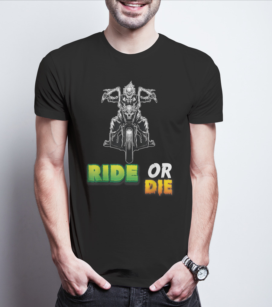 Ride Or Die Skeleton Riding Motorcycle Biker T-Shirt