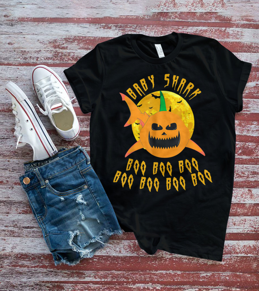Baby Shark Boo Boo Boo Pumpkin Halloween Scary Moon T-Shirt