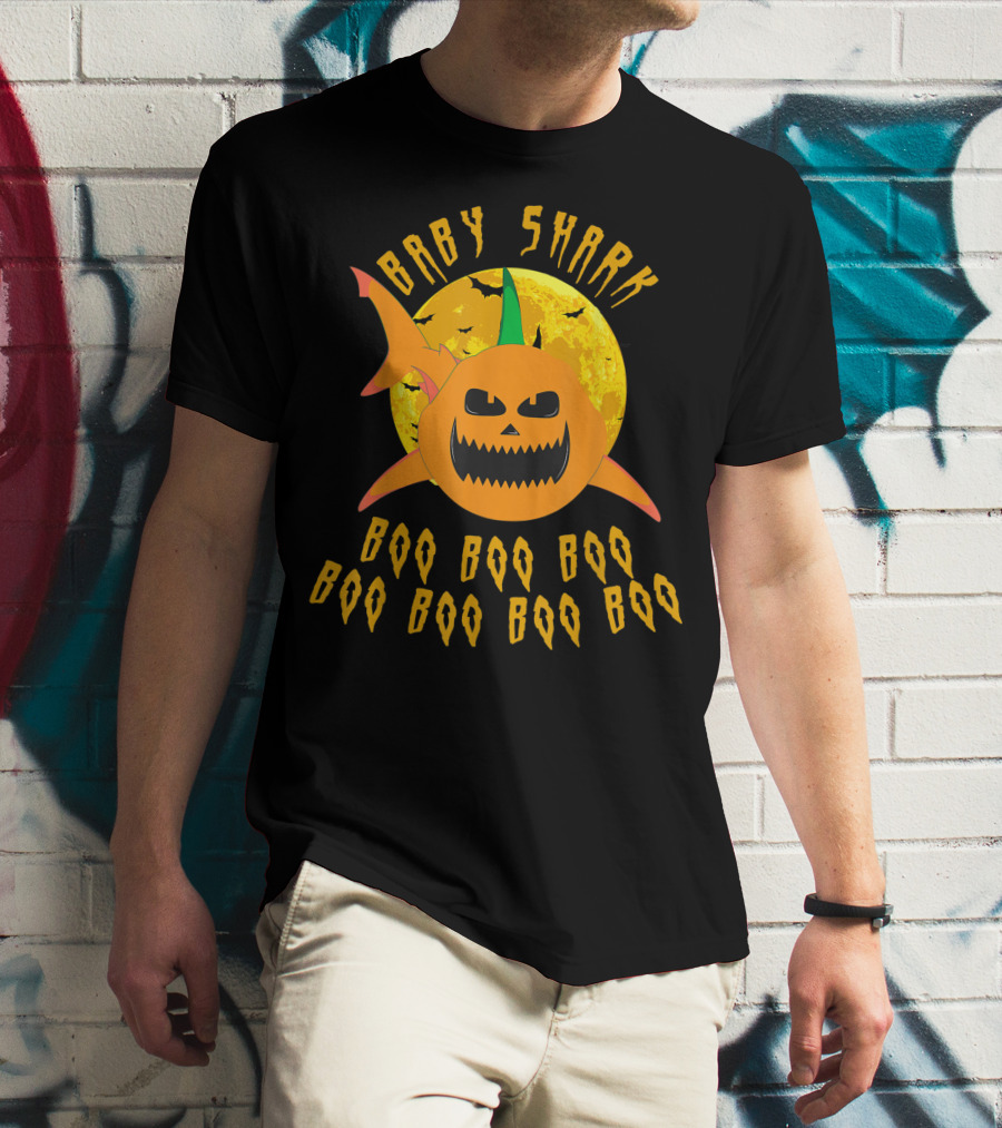 Baby Shark Boo Boo Boo Pumpkin Halloween Scary Moon T-Shirt