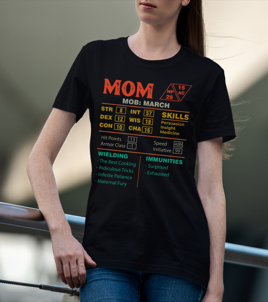 MOM Mob March Stats Skills Persuasion Insight Medicine Wielding Cooking Patience T-Shirt