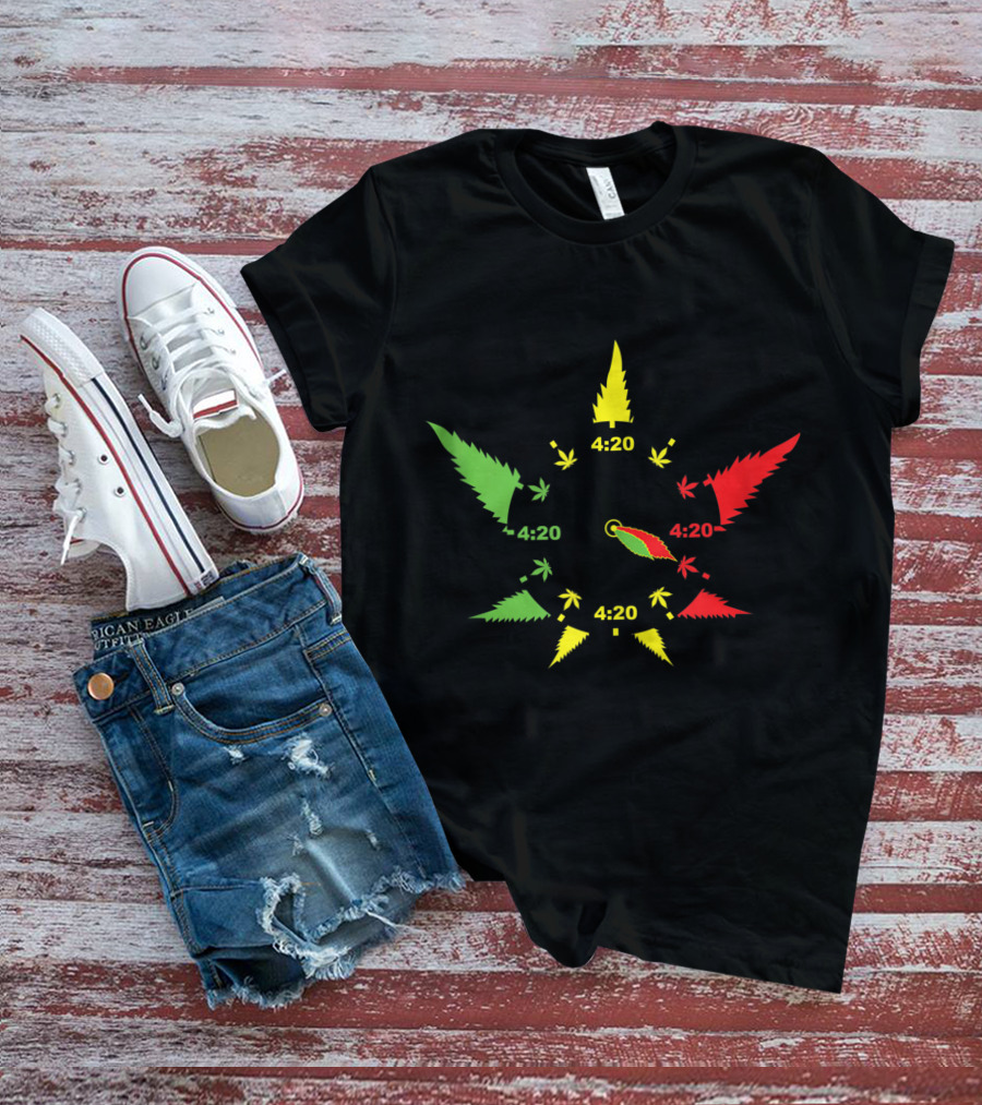 420 Cannabis Leaf Clock Red Green Yellow Subtle Stoner Smoking Weed THC Pot T-Shirt