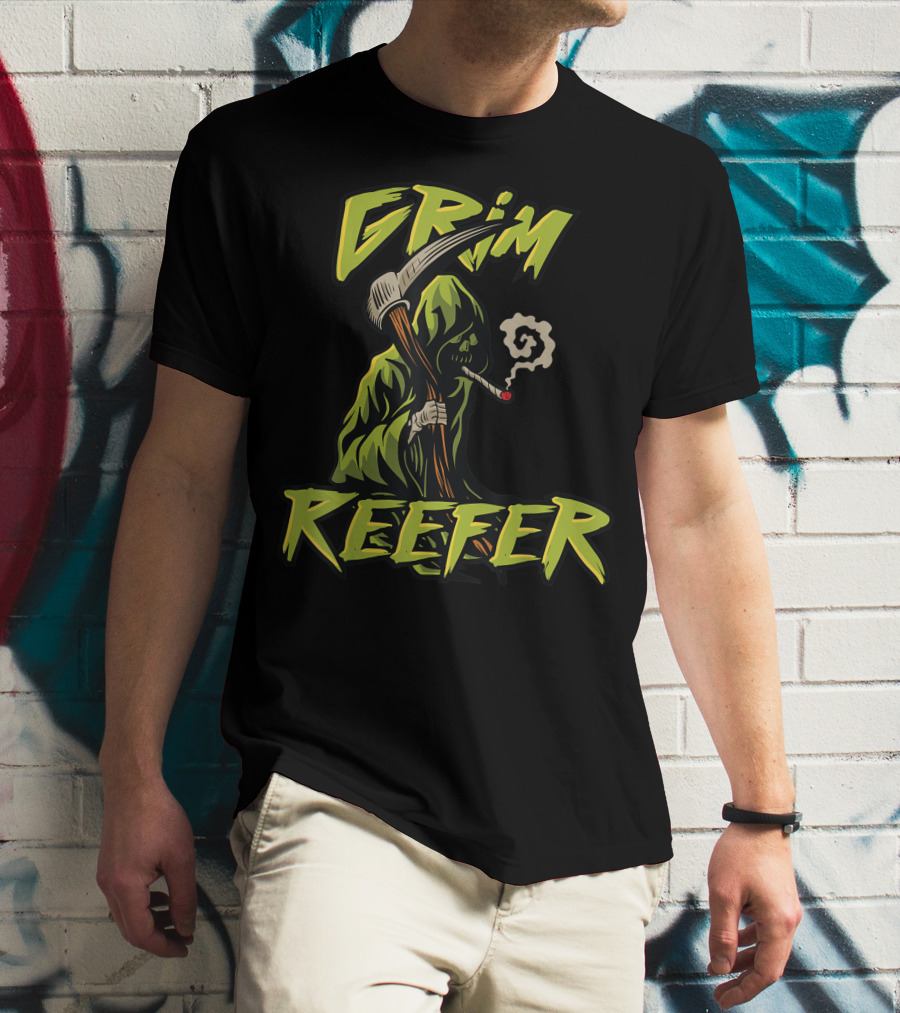 Grim Reefer Grim Reaper Smoking Weed Marijuana THC T-Shirt