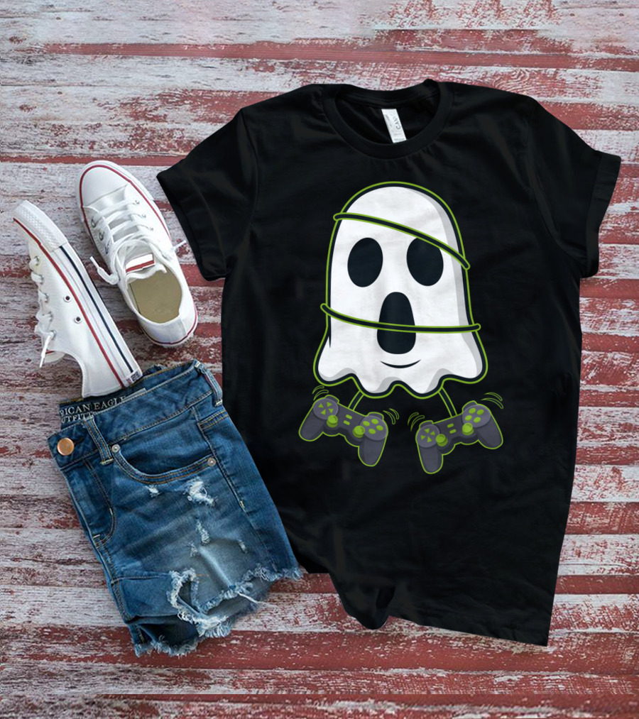 Halloween Ghost Gamer Controllers Spooky Play T-Shirt