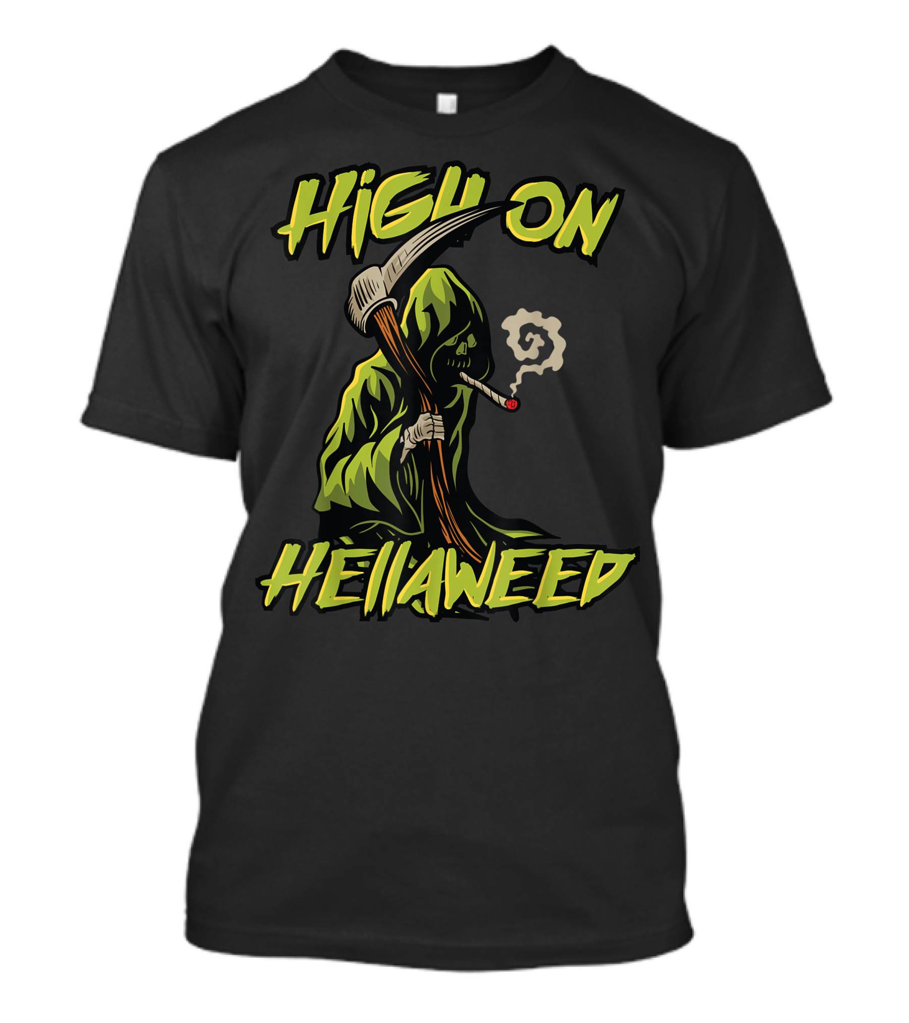 High On Hellaweed Grim Reaper Smoking Weed THC CBD T-Shirt