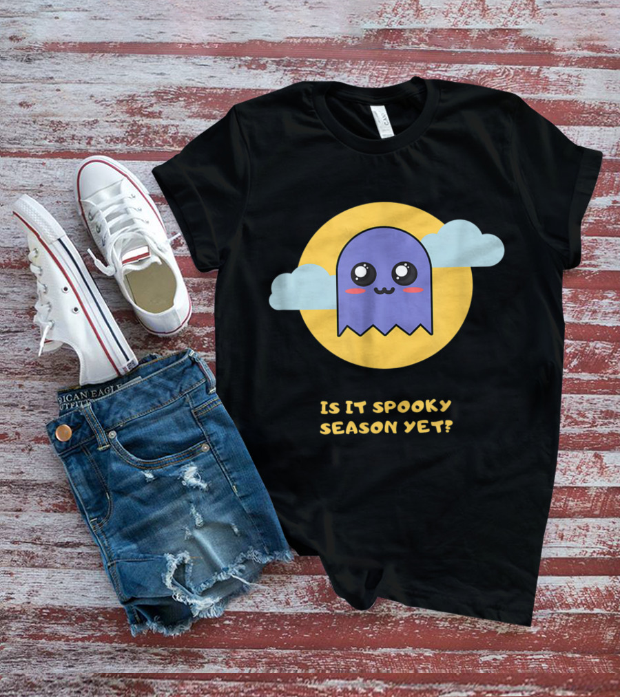 Is It Spooky Season Yet Cute Ghost With Clouds And Moon T-Shirt