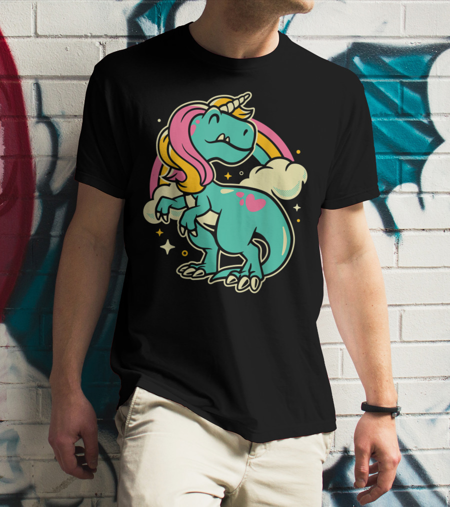 Majestic Unicornasaurus Rex Rainbow Dinosaur With Pink Heart T-Shirt