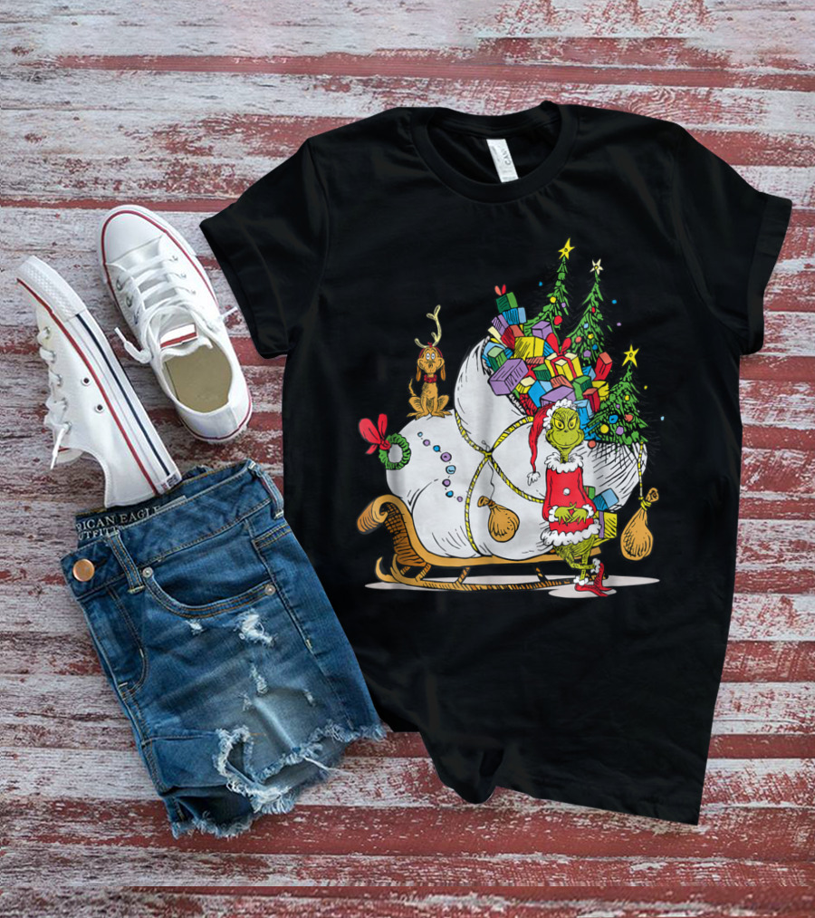 Dr Seuss Grinch Max Presents And Christmas Trees Sleigh T-Shirt