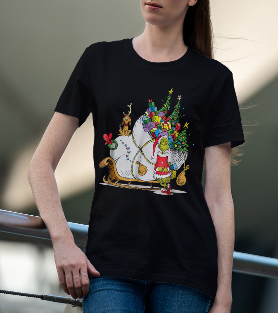 Dr Seuss Grinch Max Presents And Christmas Trees Sleigh T-Shirt