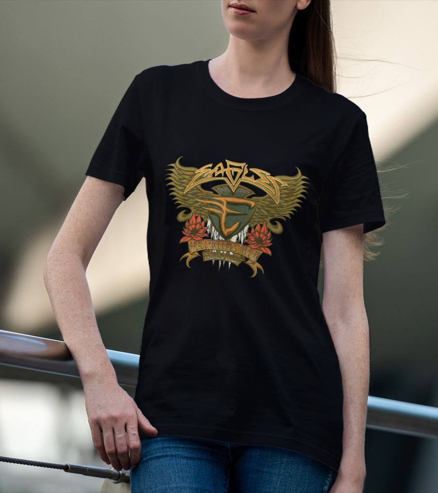 EAGLES HELL FREEZES OVER Music Legend Wings Roses Shield T-Shirt