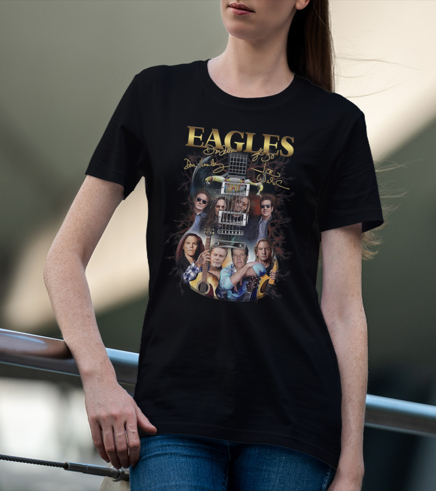 EAGLES Music Legend Rock Band Guitar Art With Signatures T-Shirt