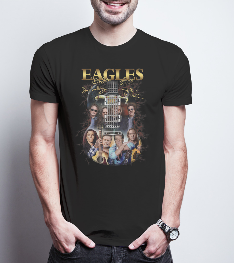 EAGLES Music Legend Rock Band Guitar Art With Signatures T-Shirt