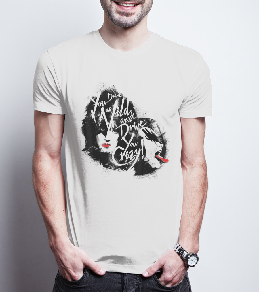 KISS You Drive Us Wild Crazy Faces Red Lips T-Shirt