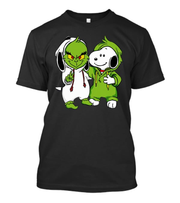 Grinch And Snoopy Christmas Crossover Characters In Festive Hoodies T-Shirt