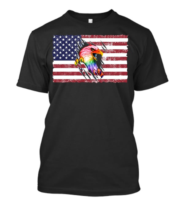 Eagle Rainbow Pride American Flag Burst T-Shirt