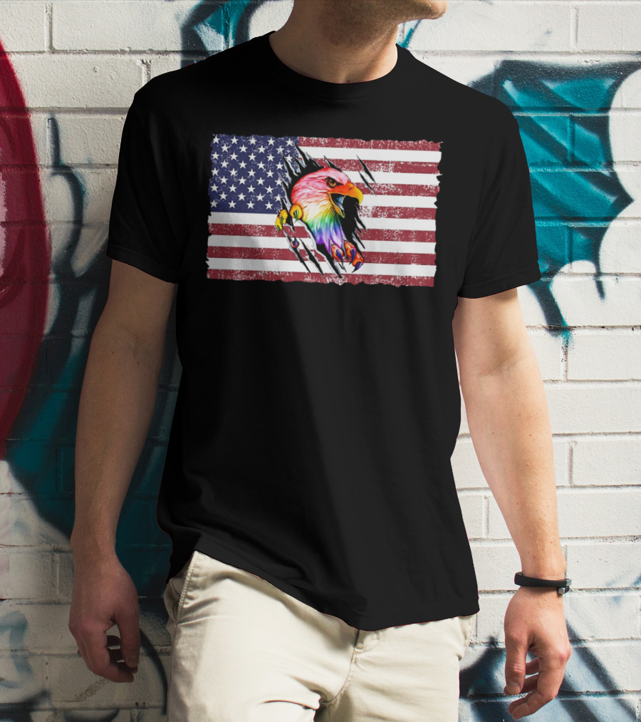 Eagle Rainbow Pride American Flag Burst T-Shirt