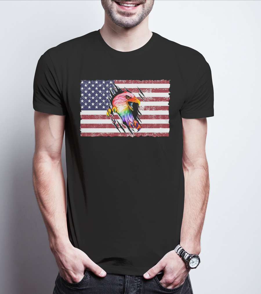 Eagle Rainbow Pride American Flag Burst T-Shirt
