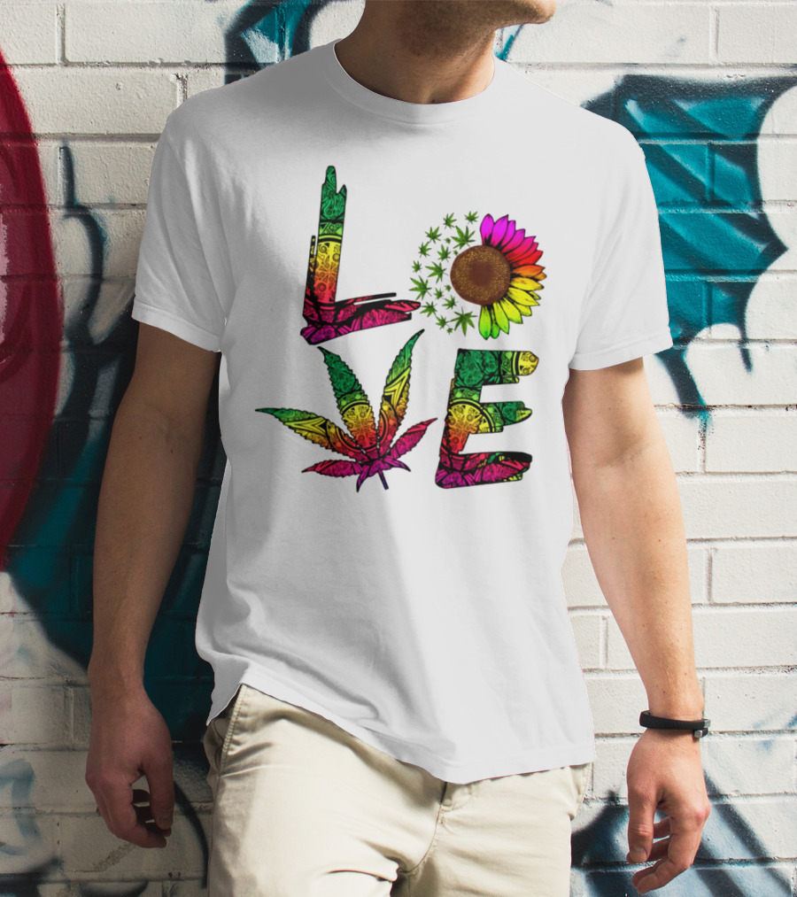 LOVE Weed Sunflower Leaf Rasta T-Shirt