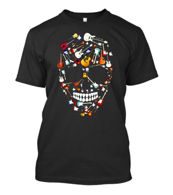Guitar Skull Design Featuring Colorful Electric And Acoustic Instruments T-Shirt
