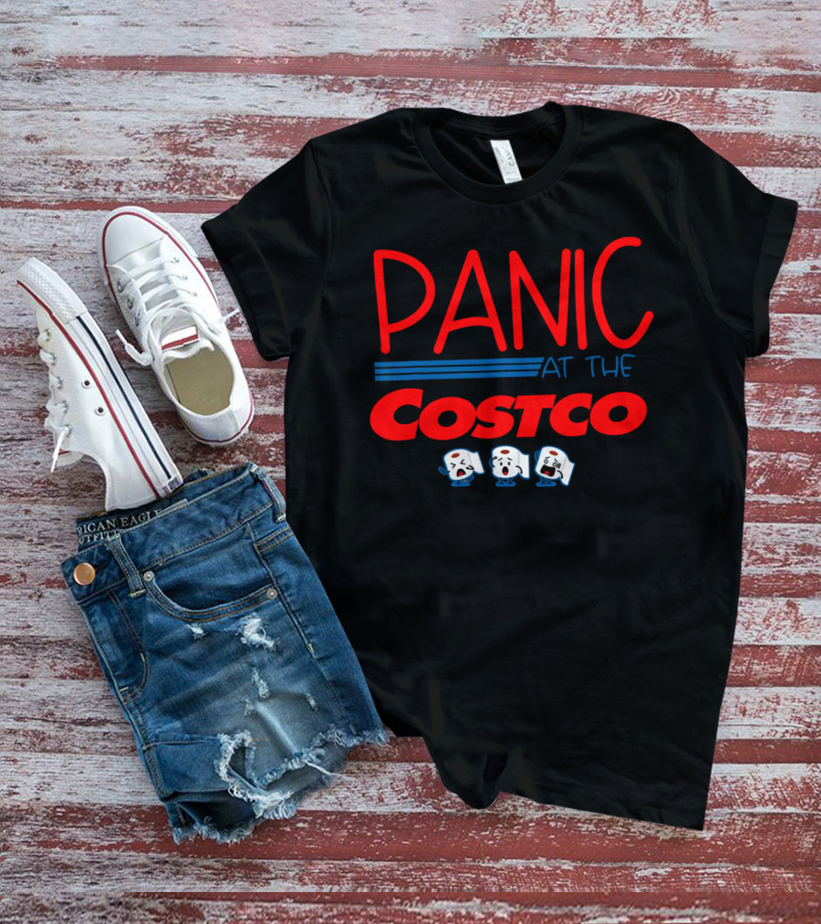 PANIC AT THE COSTCO Awesome Shopping Humor With Toilet Paper Cartoon T-Shirt