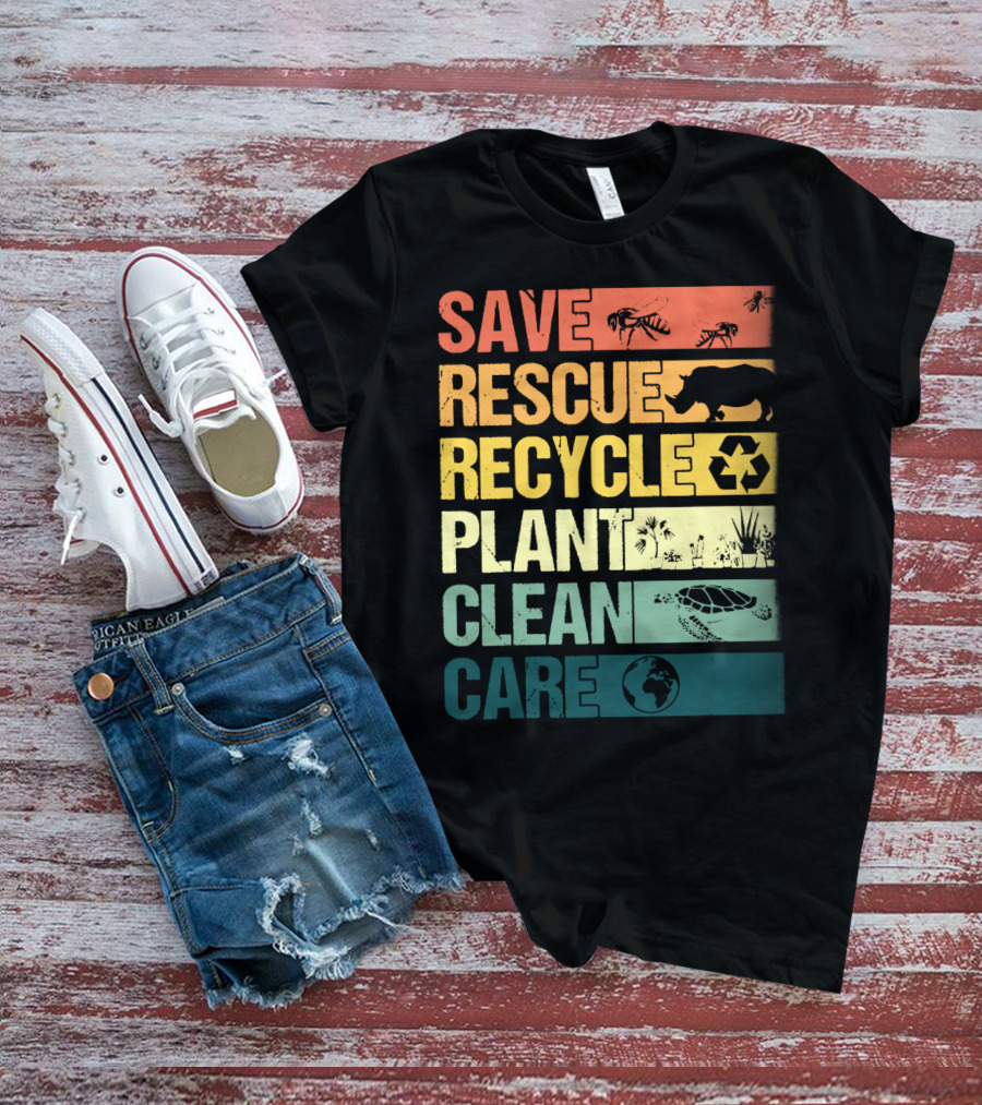 Save Bees Rescue Animals Recycle Plant Clean Care Earth T-Shirt